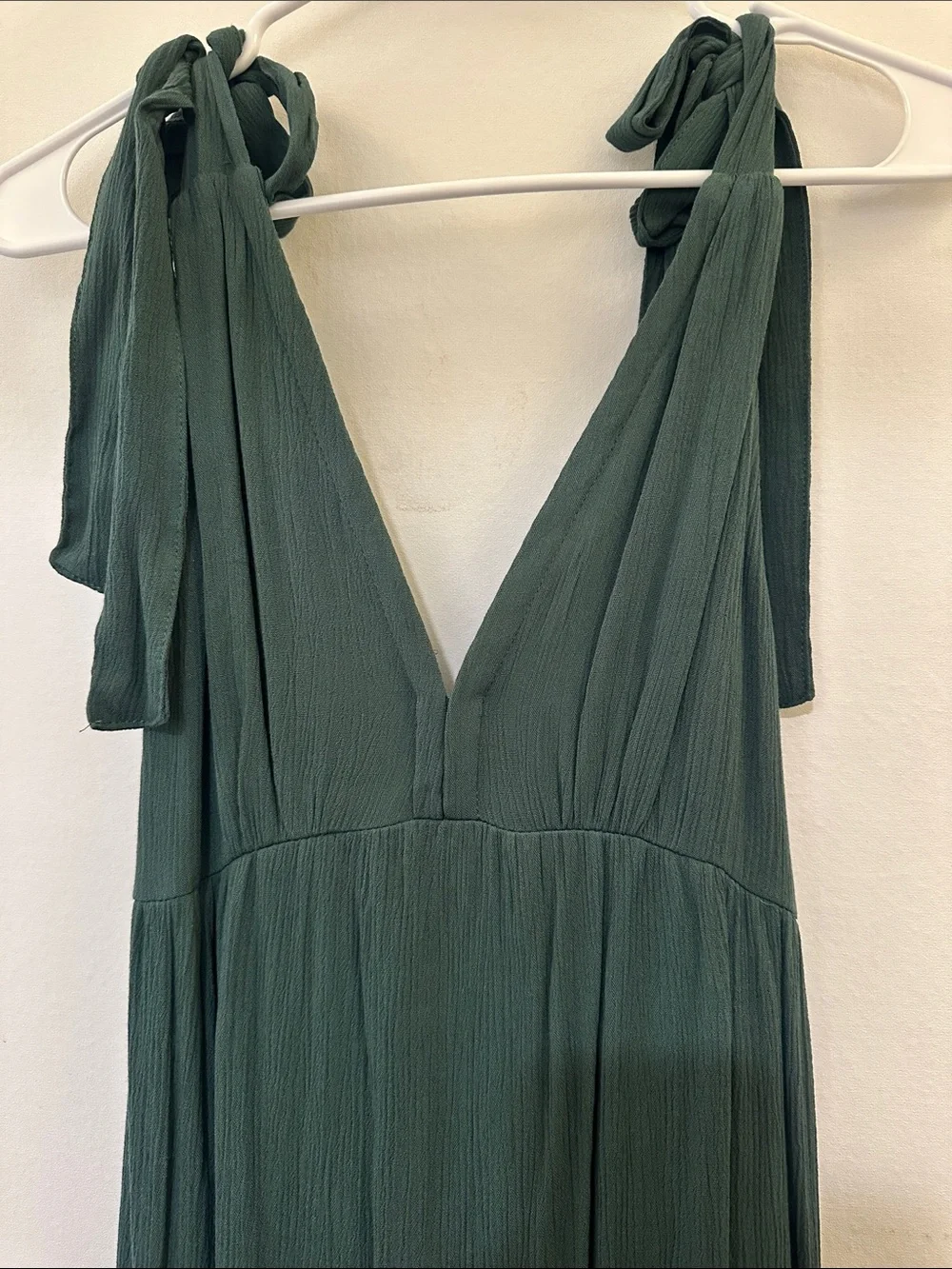 Abercrombie Tie-Shoulder Deep V Maxi Dress in Dark Green